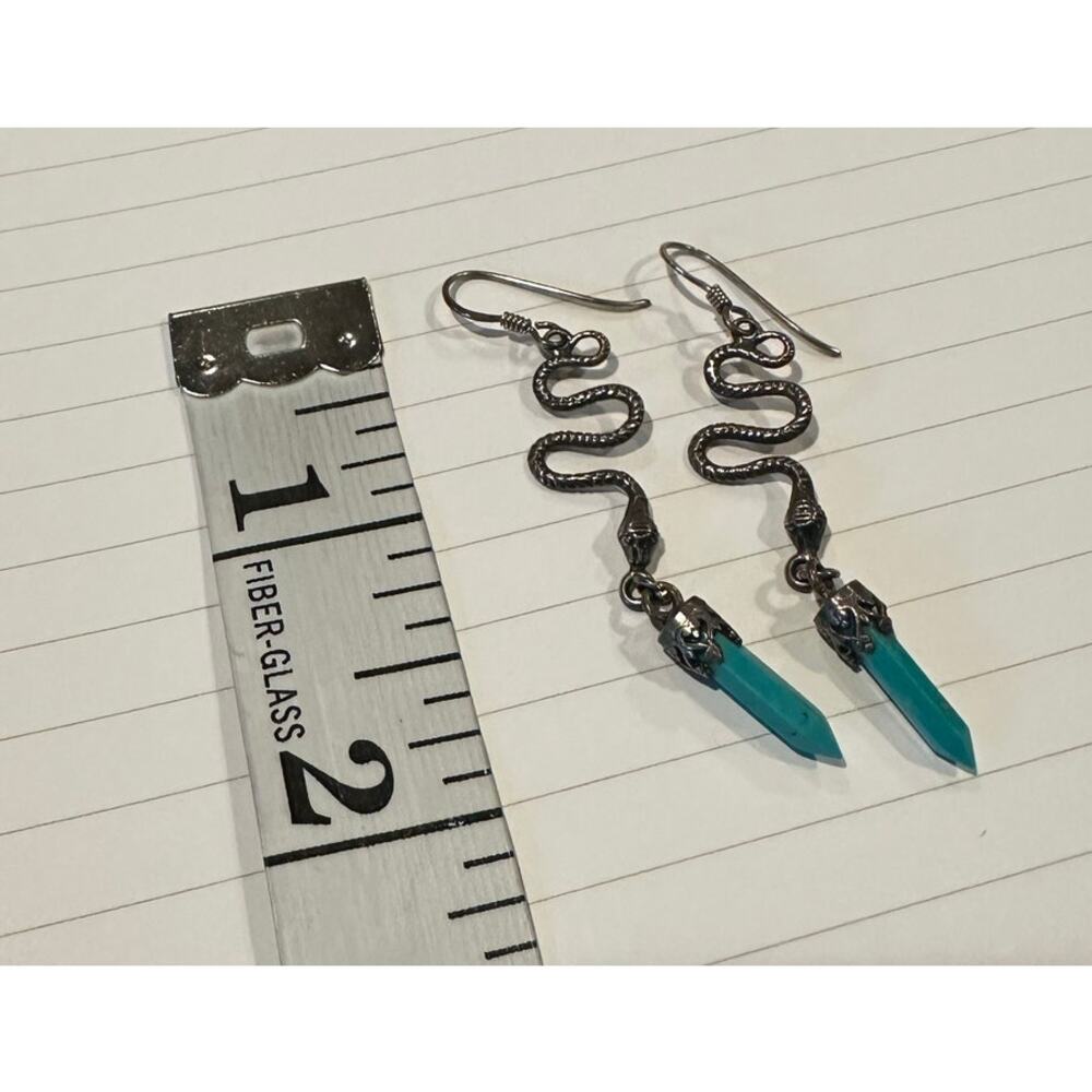 UNBRANDED Vintage Sterling Silver Turquoise Snake Dangle Drop Earrings Serpent - Picture 6 of 7